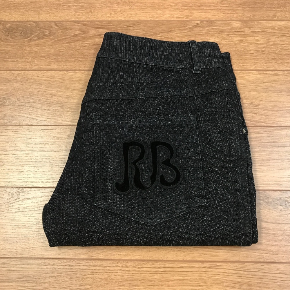 Rocco Barocco Jeans Size 28 Dark Wash RB Logo Back Pocket Y2K Designer Italy